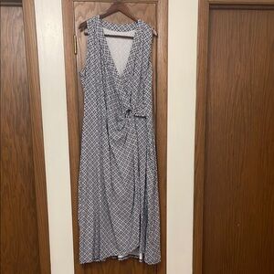 Lands End Casual Navy and White Patterned Wrap Dress